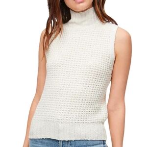 Michael Stars Knit Sleeveless Turtleneck Sweater Cream Cotton Blend Medium